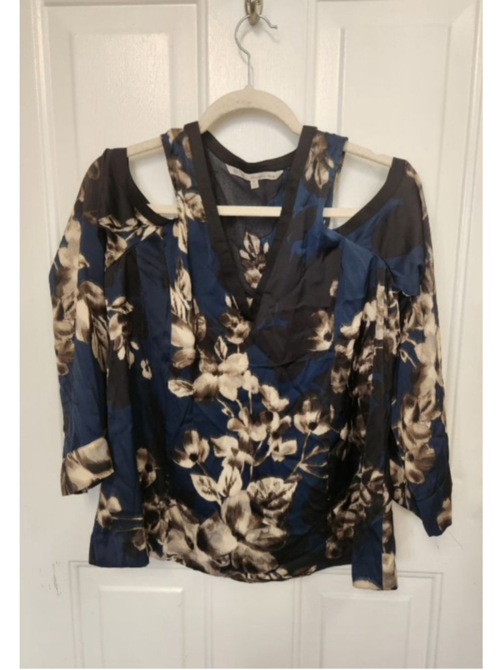 RACHEL Rachel Roy Blouse Blue Black Floral Cold Shoulder